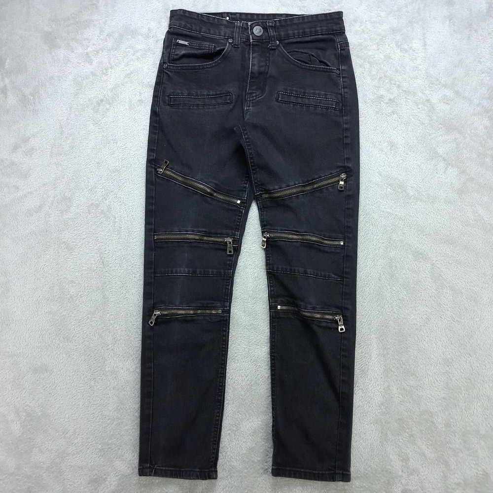 V19.69 Italia Mens W28 L30 Black Skinny Moto Jeans Multi Zipper Biker Pants